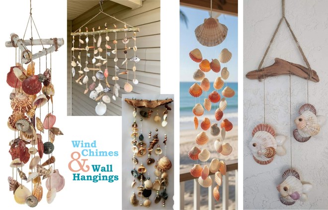 shell wind chimes and wall hangings