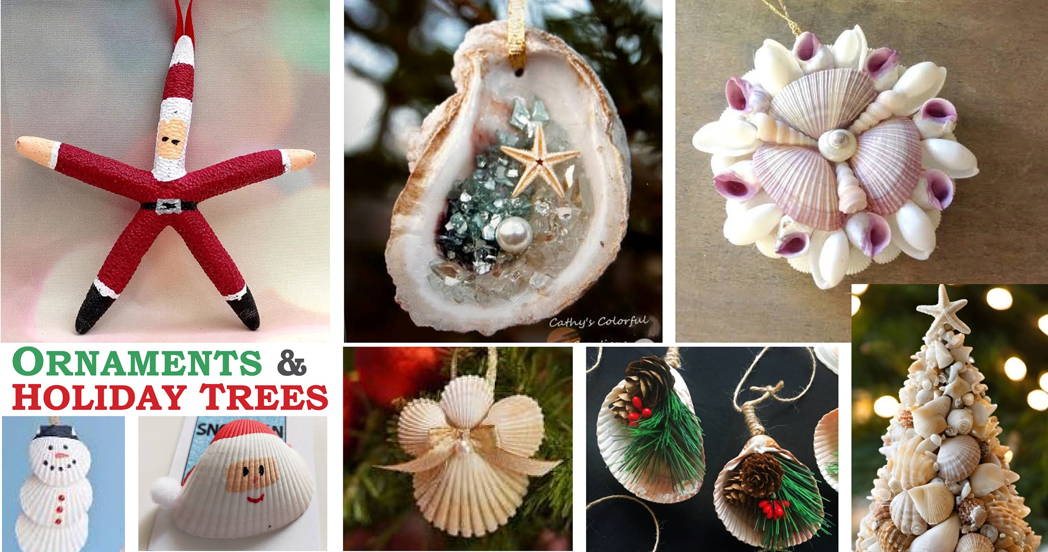 Sample holiday ornaments with shells